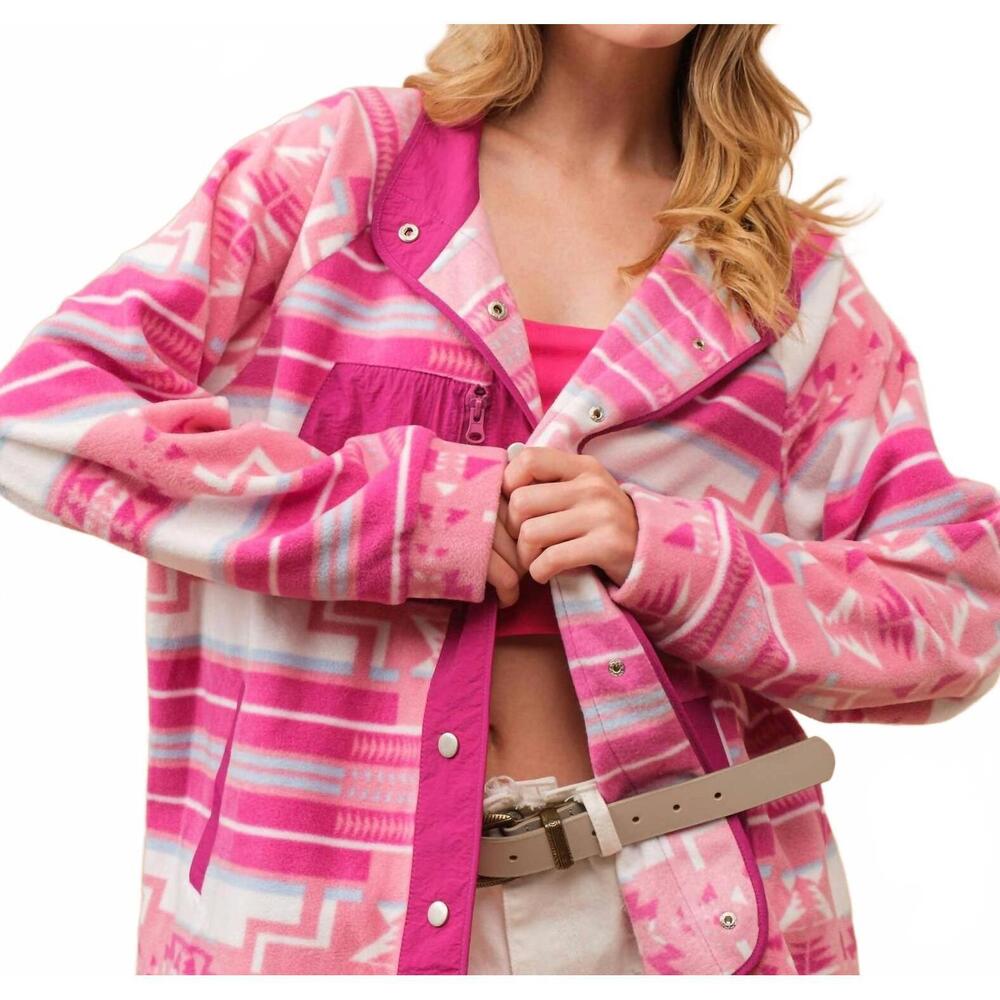 NEW BLUE B aztec fleece print outdoor jacket in pink aztec